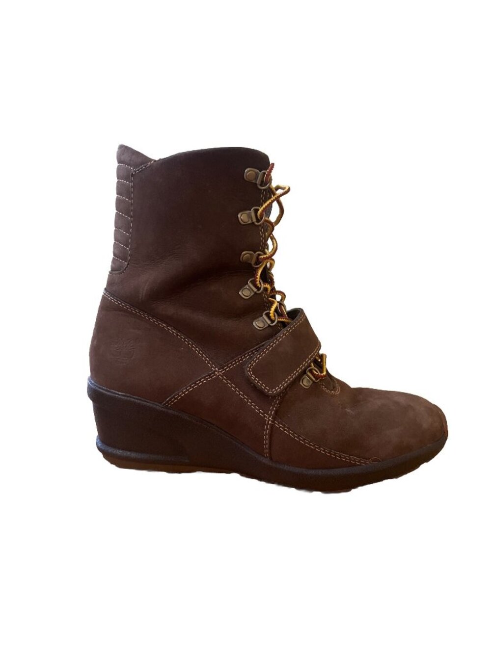 Timberland Women’s Brown Nubuck Leather Wedge Lace Up Boots Size 7.5 M
